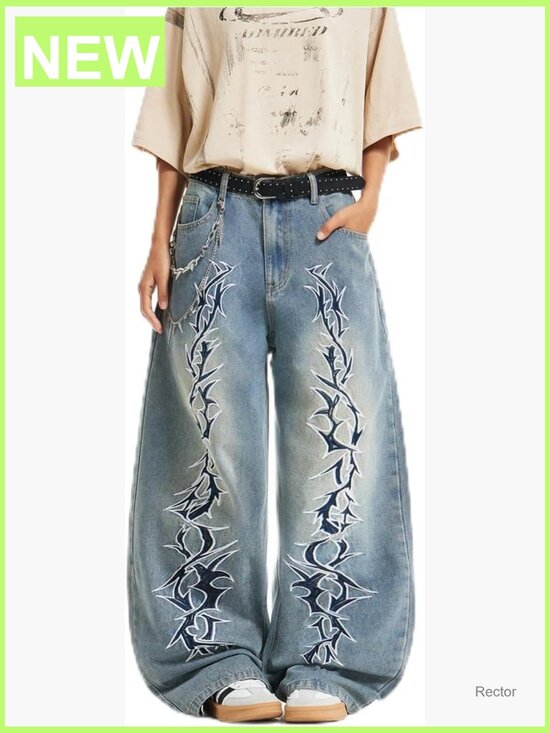 Other - Men’s Hip-Hop Embroidered Baggy Jeans Loose Fit Denim Trousers